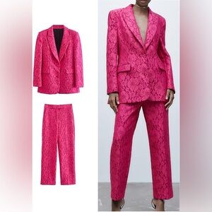 💖 ZARA PINK TAILORED LACE BLAZER JACKET